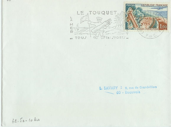 Envellope timbre et Oblitération Golf tous les sports Le Touquet.