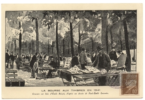 Le Marché aux timbres en 1941 ( anciennement Bourse aux timbres ).