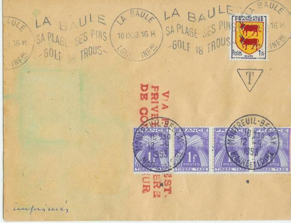 Envellope avec oblitération krag La Baule Golf 18 trous.