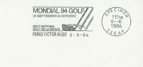 Mondial Golf 1994 Oblitération Specimen SECAP