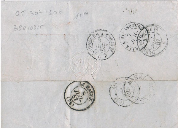 Lettre ambulant de 1857 Verso.