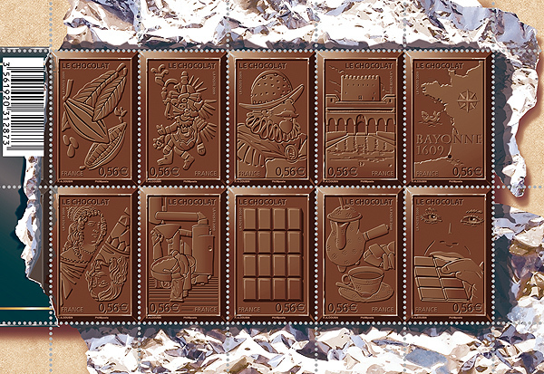 Bloc de timbres avec odeur de chocolat.