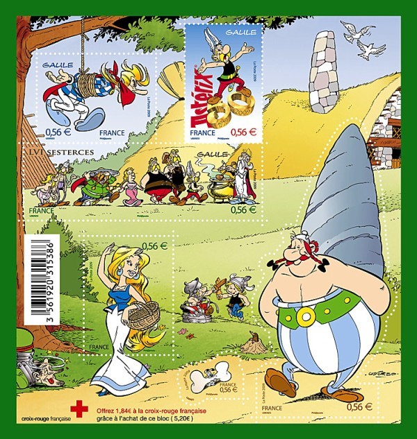 bloc de timbres 50 ans des aventures d'Asterix et Obelix. 