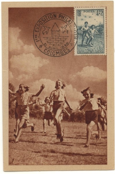 Carte postale Timbre de france Croisade de l'air pur - Exposition philatélique Colombes 1946.