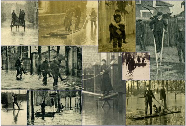 Colombes Inondations janvier 1910 : moyens de locomotion.