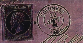 Oblitération PC 911 + T15 surfragment de lettre Colombes.