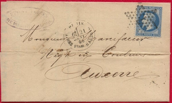 Lettre avec Oblitération Etoile de Paris N°7.