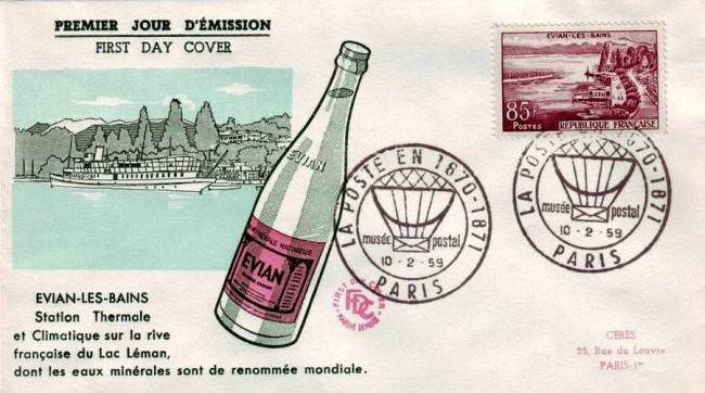 Station thermale d'Evian les bains - ENVELOPPE 1° JOUR 1959 Enveloppe 1er jour 1959.