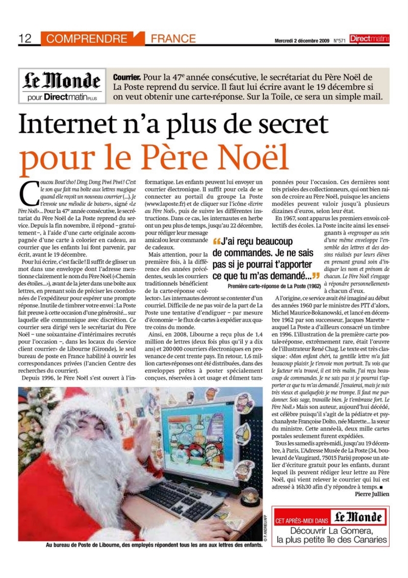 Le pere noel est de retour. Direct Matin du 02-12-2009