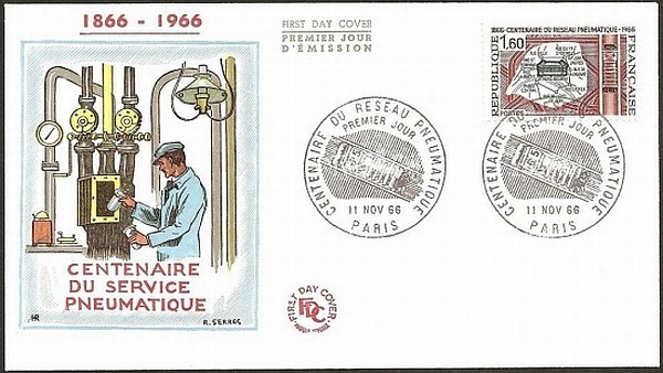 Carte FDC Centenaire du réseau pneumatique 1866-1966.