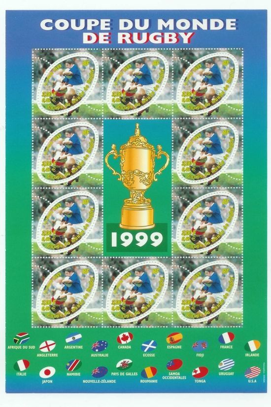 BLOC DE TIMBRES COUPE DU MONDE DE RUGBY 1999.