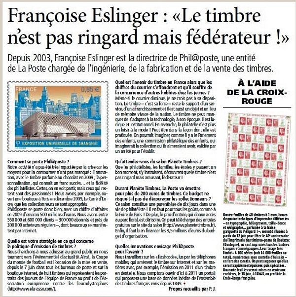 Salon du timbre 2010 -article direct matin.
