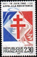 Timbre du 50eme anniversaire de l'appel du 18 juin 1940.