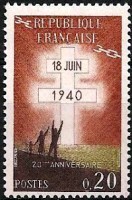Timbre du XXeme anniversaire de l'appel du 18 juin 1940.