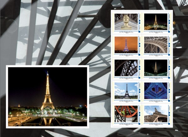Collector de 10 timbres Tour Eiffel destination France.