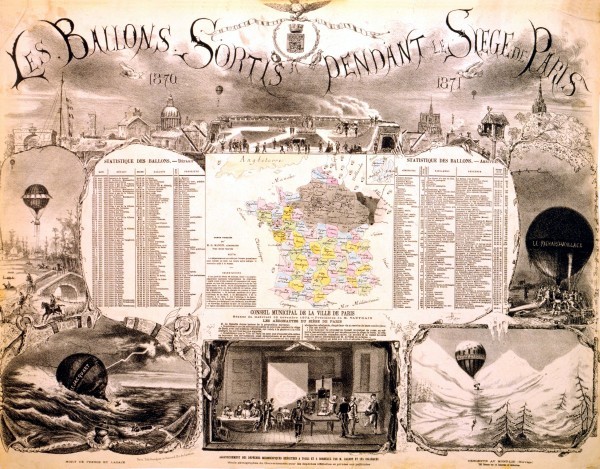 Carte : Les ballons sortis pendant le siège de Paris.