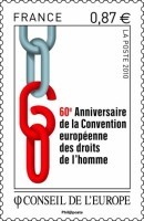 Timbre pour les 60 ans de la Convention européenne des Droits de l'Homme.