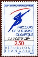 Timbre flamme olympique Albertville 1992.