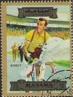 Timbre sur Louison Bobet un célèbre chapion de vélo.