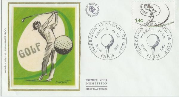 Timbre Obliteration premier jour Federation Française de Golf sur enveloppe carte 18 octobre 1980.