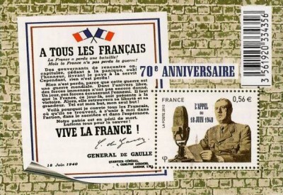 Bloc de timbre 18 juin 1940.