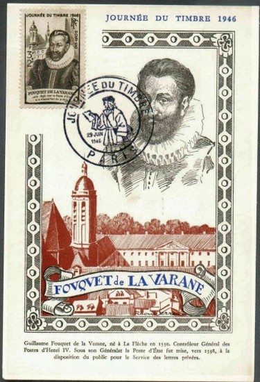Carte postale Journée du timbre 1946 sur Fouquet de la Varane.