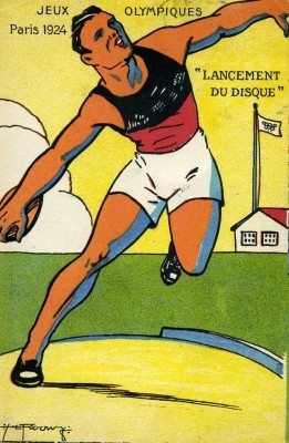 Carte postale sur le lancer de disque aux jeux olympiques de 1924.