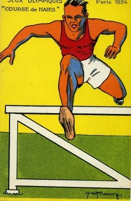 Carte postale sur saut de haies aux jeux olympiques de 1924.