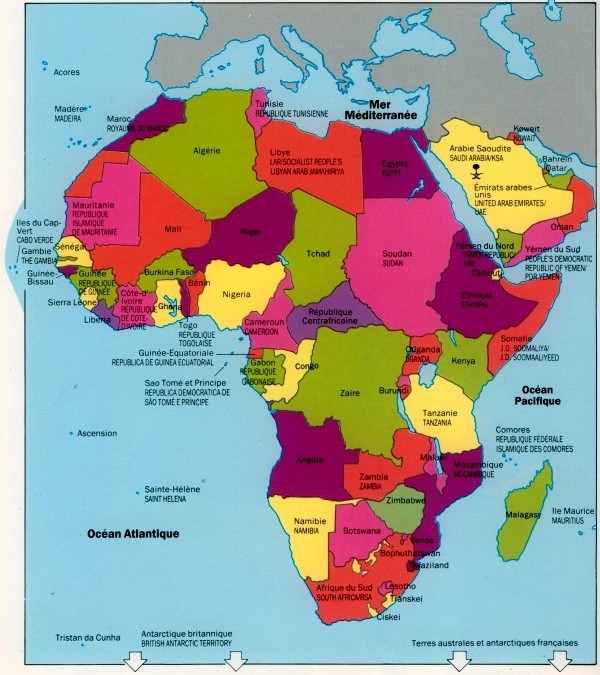 Situer ses timbres sur une carte d'Afrique.