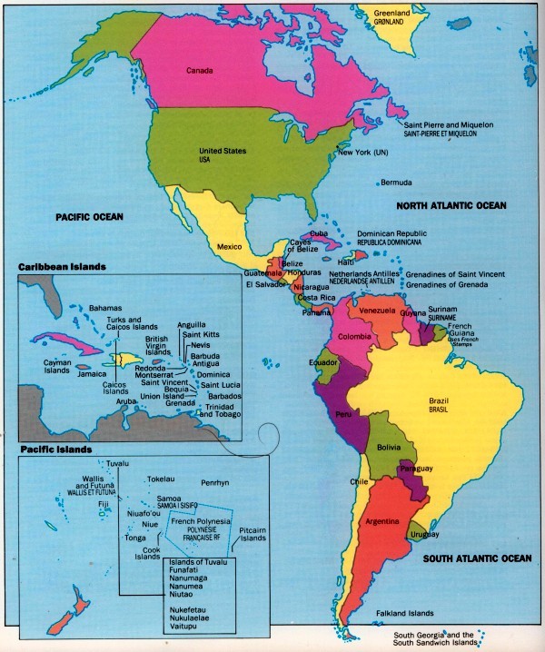 Situer ses timbres sur une carte des Amériques, Nord, Sud.