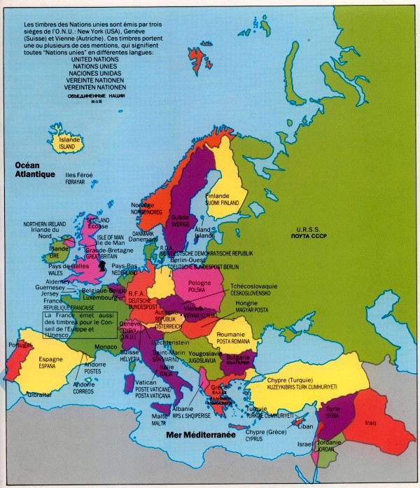 Situer ses timbres sur une carte d'Europe.