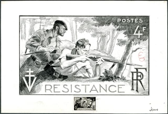 Projet non retenu du timbre-poste Résistance de 1947 - Raoul Serres.