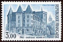 Timbre sur le chateau de Pau émis en 1982.
