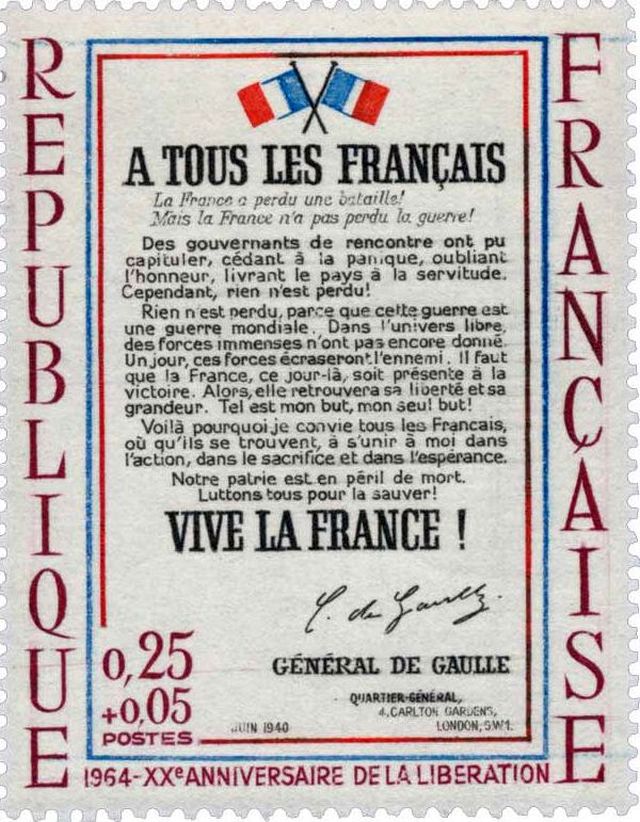 Timbre - L'Appel à tous les français par le général de Gaulle.