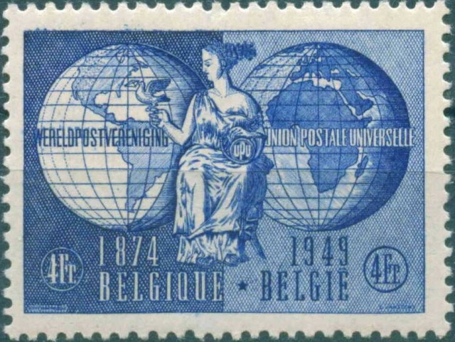 Timbre Belgique - 1949 - 75eme anniversaire de la création de l'UPU.