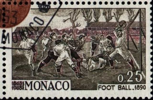 Timbre- Un match de football en Angleterre d'apres une peinture de 1890 par Owerend.