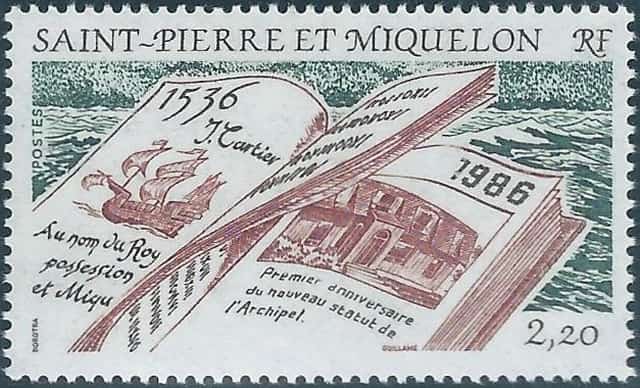 Timbre - Jacques Cartier prend possession de l'Archipel au nom de la France.