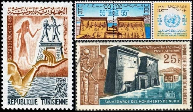 Timbres - Le sauvetage des monuments de Nubie par l'Unesco.
