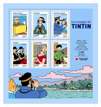 BLOC DE TIMBRES FRANCAIS TINTIN 2007. BLOC DE TIMBRES FRANCAIS TINTIN 2007.