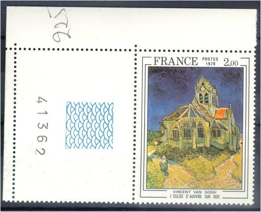 Timbre de France 1979 - Vincent Van Gogh Tableau de L'église d' Auvers sur Oise.