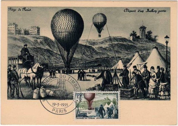 Carte ballon monté journée du timbre 1955.