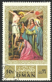 timbre - Marie près de son fils avec le coeur percé.