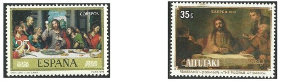 Bloc de timbre sur jesus et la cene.
