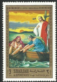 Timbre - Jésus et la pêche miraculeuse.