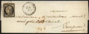 lettre du 22 juin 1849 avec timbre de france 20c ceres noir.