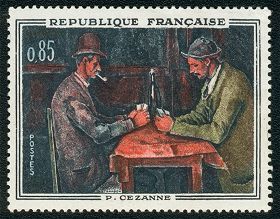 Timbre de France 1961 -  Joueurs de Cartes - Paul Cezanne.