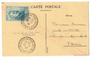 Carte postale avec oblitération centenaire Paul Cezanne sur Timbre de France 1939