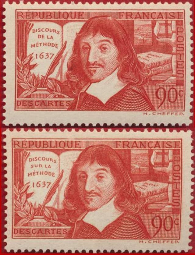 Timbre avec erreur - 90c Descartes: Discours de/sur la méthode 1637.