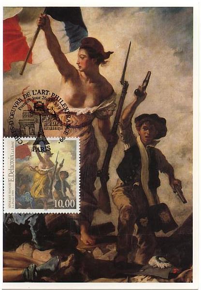 Carte postale Delacroix: La Liberté guidant le Peuple ave timbre.