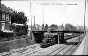 Cartes postale ancienne de Colombes - Train au pont de la puce.